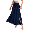 image:imageLYANER Womens Tie Front Pleated A Line Skirt High Waist Flowy Boho Maxi Dress with Slit Dressy OutfitNavy Blue
