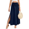 image:imageLYANER Womens Tie Front Pleated A Line Skirt High Waist Flowy Boho Maxi Dress with Slit Dressy OutfitNavy Blue