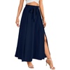 image:imageLYANER Womens Tie Front Pleated A Line Skirt High Waist Flowy Boho Maxi Dress with Slit Dressy OutfitNavy Blue