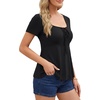 image:imageLYANER Womens Tie Front Square Neck Ruffle Ruched Short Sleeve Elegant Top ShirtBlack
