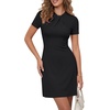 image:imageLYANER Womens Twist Crew Neck A Line Short Sleeve Cocktail Party Elegant Office Mini DressBlack