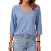 image:imageLYANER Womens V Neck Button Raglan 34 Sleeve Dressy Casual Tunic Blouses TopsLight Blue