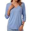 image:imageLYANER Womens V Neck Button Raglan 34 Sleeve Dressy Casual Tunic Blouses TopsLight Blue