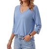 image:imageLYANER Womens V Neck Button Raglan 34 Sleeve Dressy Casual Tunic Blouses TopsLight Blue