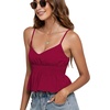 image:imageLYANER Womens V Neck Elastic Waist Pleated Ruffle Hem Sleeveless Strappy Crop Cami TopBurgundy