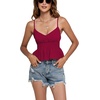 image:imageLYANER Womens V Neck Elastic Waist Pleated Ruffle Hem Sleeveless Strappy Crop Cami TopBurgundy