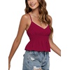 image:imageLYANER Womens V Neck Elastic Waist Pleated Ruffle Hem Sleeveless Strappy Crop Cami TopBurgundy