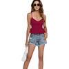 image:imageLYANER Womens V Neck Elastic Waist Pleated Ruffle Hem Sleeveless Strappy Crop Cami TopBurgundy