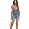 image:imageLYANER Womens V Neck Elastic Waist Pleated Ruffle Hem Sleeveless Strappy Crop Cami TopDusty Blue