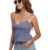 image:imageLYANER Womens V Neck Elastic Waist Pleated Ruffle Hem Sleeveless Strappy Crop Cami TopDusty Blue