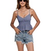 image:imageLYANER Womens V Neck Elastic Waist Pleated Ruffle Hem Sleeveless Strappy Crop Cami TopDusty Blue