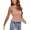 image:imageLYANER Womens V Neck Elastic Waist Pleated Ruffle Hem Sleeveless Strappy Crop Cami TopDusty Pink