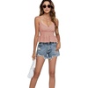 image:imageLYANER Womens V Neck Elastic Waist Pleated Ruffle Hem Sleeveless Strappy Crop Cami TopDusty Pink