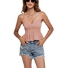 image:imageLYANER Womens V Neck Elastic Waist Pleated Ruffle Hem Sleeveless Strappy Crop Cami TopDusty Pink