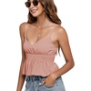 image:imageLYANER Womens V Neck Elastic Waist Pleated Ruffle Hem Sleeveless Strappy Crop Cami TopDusty Pink