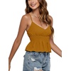 image:imageLYANER Womens V Neck Elastic Waist Pleated Ruffle Hem Sleeveless Strappy Crop Cami TopGinger