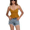 image:imageLYANER Womens V Neck Elastic Waist Pleated Ruffle Hem Sleeveless Strappy Crop Cami TopGinger