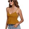 image:imageLYANER Womens V Neck Elastic Waist Pleated Ruffle Hem Sleeveless Strappy Crop Cami TopGinger
