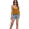 image:imageLYANER Womens V Neck Elastic Waist Pleated Ruffle Hem Sleeveless Strappy Crop Cami TopGinger