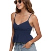 image:imageLYANER Womens V Neck Elastic Waist Pleated Ruffle Hem Sleeveless Strappy Crop Cami TopNavy