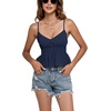 image:imageLYANER Womens V Neck Elastic Waist Pleated Ruffle Hem Sleeveless Strappy Crop Cami TopNavy