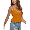 image:imageLYANER Womens V Neck Elastic Waist Pleated Ruffle Hem Sleeveless Strappy Crop Cami TopOrange