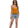 image:imageLYANER Womens V Neck Elastic Waist Pleated Ruffle Hem Sleeveless Strappy Crop Cami TopOrange
