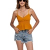 image:imageLYANER Womens V Neck Elastic Waist Pleated Ruffle Hem Sleeveless Strappy Crop Cami TopOrange