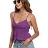 image:imageLYANER Womens V Neck Elastic Waist Pleated Ruffle Hem Sleeveless Strappy Crop Cami TopPulm