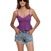 image:imageLYANER Womens V Neck Elastic Waist Pleated Ruffle Hem Sleeveless Strappy Crop Cami TopPulm