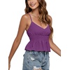 image:imageLYANER Womens V Neck Elastic Waist Pleated Ruffle Hem Sleeveless Strappy Crop Cami TopPulm