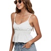 image:imageLYANER Womens V Neck Elastic Waist Pleated Ruffle Hem Sleeveless Strappy Crop Cami TopPure White