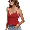 image:imageLYANER Womens V Neck Elastic Waist Pleated Ruffle Hem Sleeveless Strappy Crop Cami TopRed