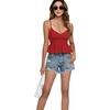 image:imageLYANER Womens V Neck Elastic Waist Pleated Ruffle Hem Sleeveless Strappy Crop Cami TopRed