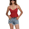 image:imageLYANER Womens V Neck Elastic Waist Pleated Ruffle Hem Sleeveless Strappy Crop Cami TopRed