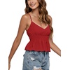 image:imageLYANER Womens V Neck Elastic Waist Pleated Ruffle Hem Sleeveless Strappy Crop Cami TopRed