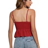 image:imageLYANER Womens V Neck Elastic Waist Pleated Ruffle Hem Sleeveless Strappy Crop Cami TopRed