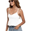 image:imageLYANER Womens V Neck Elastic Waist Pleated Ruffle Hem Sleeveless Strappy Crop Cami TopWhite