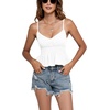 image:imageLYANER Womens V Neck Elastic Waist Pleated Ruffle Hem Sleeveless Strappy Crop Cami TopWhite