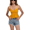 image:imageLYANER Womens V Neck Elastic Waist Pleated Ruffle Hem Sleeveless Strappy Crop Cami TopYellow