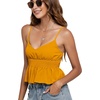image:imageLYANER Womens V Neck Elastic Waist Pleated Ruffle Hem Sleeveless Strappy Crop Cami TopYellow