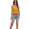 image:imageLYANER Womens V Neck Elastic Waist Pleated Ruffle Hem Sleeveless Strappy Crop Cami TopYellow