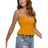 image:imageLYANER Womens V Neck Elastic Waist Pleated Ruffle Hem Sleeveless Strappy Crop Cami TopYellow