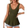 image:imageLYANER Womens V Neck Lace Ruffle Babydoll Tank Top Sleeveless Flowy Peplum Summer TopsArmy Green