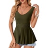 image:imageLYANER Womens V Neck Lace Ruffle Babydoll Tank Top Sleeveless Flowy Peplum Summer TopsArmy Green