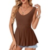 image:imageLYANER Womens V Neck Lace Ruffle Babydoll Tank Top Sleeveless Flowy Peplum Summer TopsBrown
