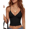 image:imageLYANER Womens V Neck Spaghetti Straps Sleeveless Crop Cami TopsBlack