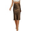 image:imageLYANER Womens Zipper Side Satin Silky Ruffle Silky Midi SkirtBrown