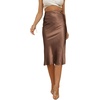 image:imageLYANER Womens Zipper Side Satin Silky Ruffle Silky Midi SkirtCamel