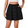 image:imageLYANER Womens Above Knee Length Casual Skirt Stretchy Button High Waist ALine Flared Vintage Mini Skater Skirts with PocketSolid Black